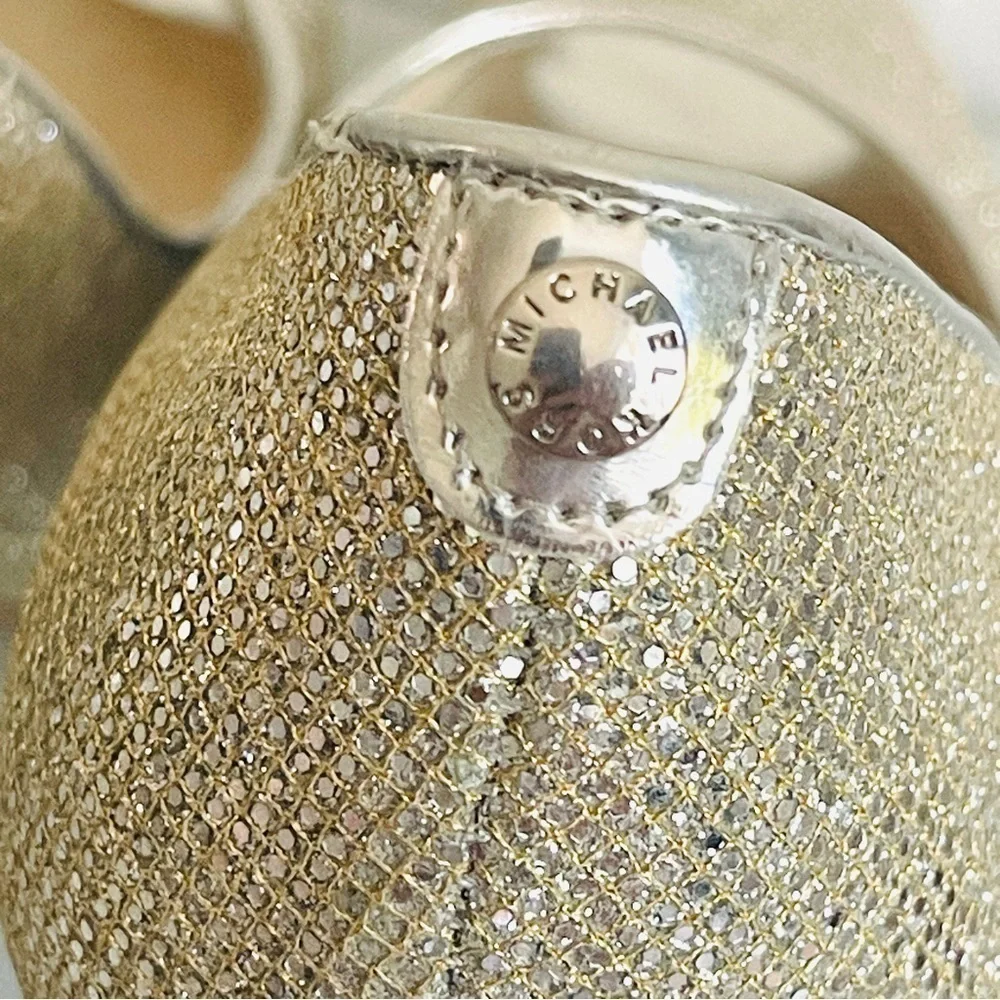 Michael Kors MK Women’s Silver Glitter Peep Toe Heels Shoes Size 7.5M - Picture 8 of 12